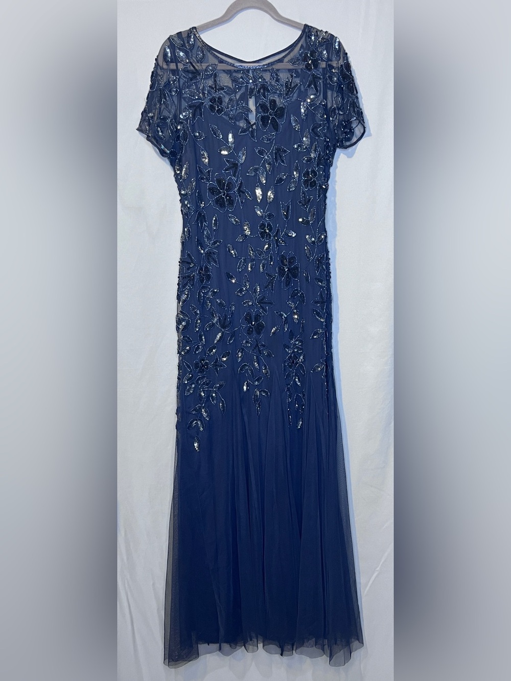 Adrianna Papell Navy Beaded Floral Evening Gown Size 18